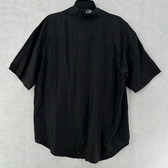 IB Diffusion 100% Linen Shirt Womens 6 Black Embroidered Floral Short Sleeve Top - Picture 2 of 9